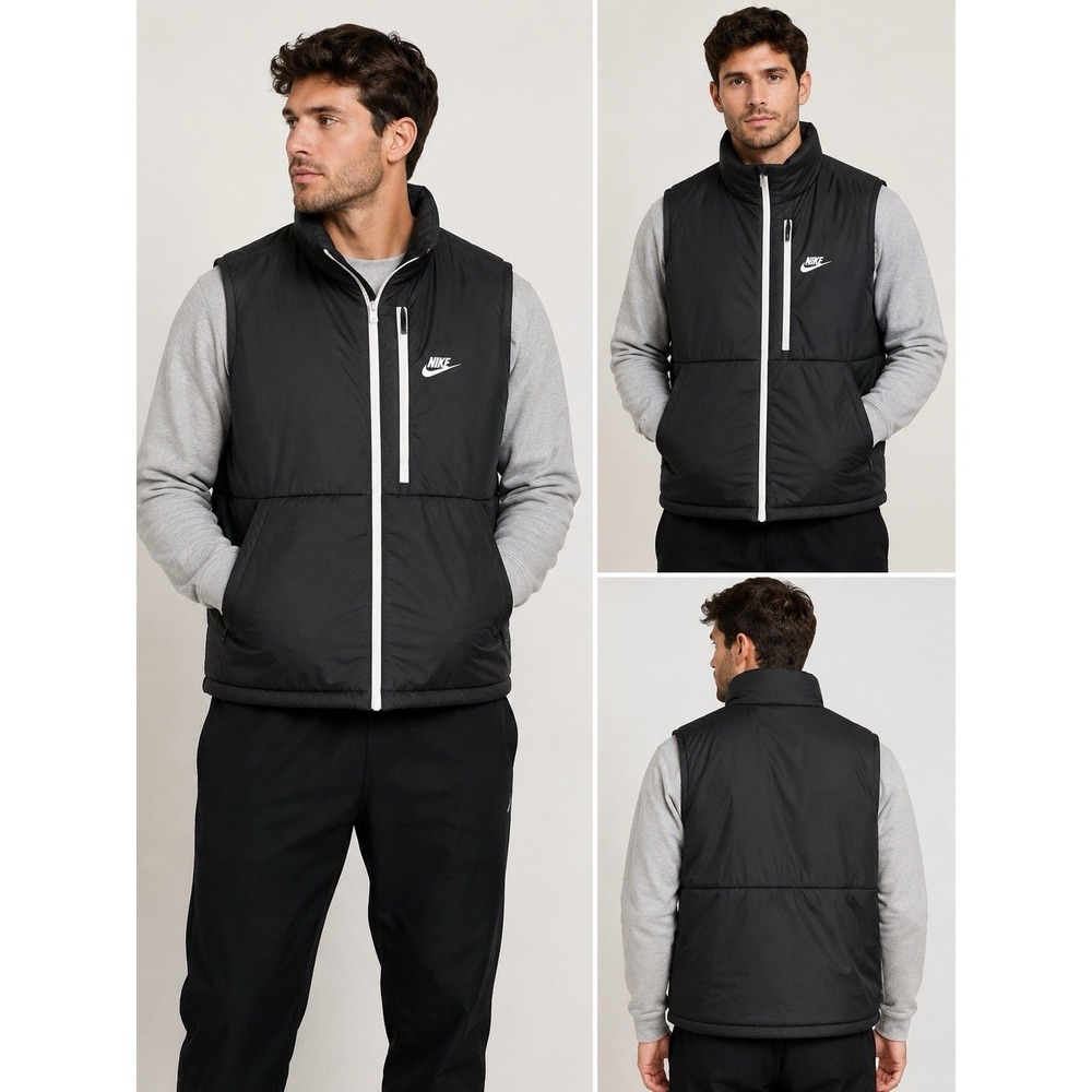 Nike Therma-FIT Legacy Vest Mens XL Black Sail Puffer Full Zip DD6869-010